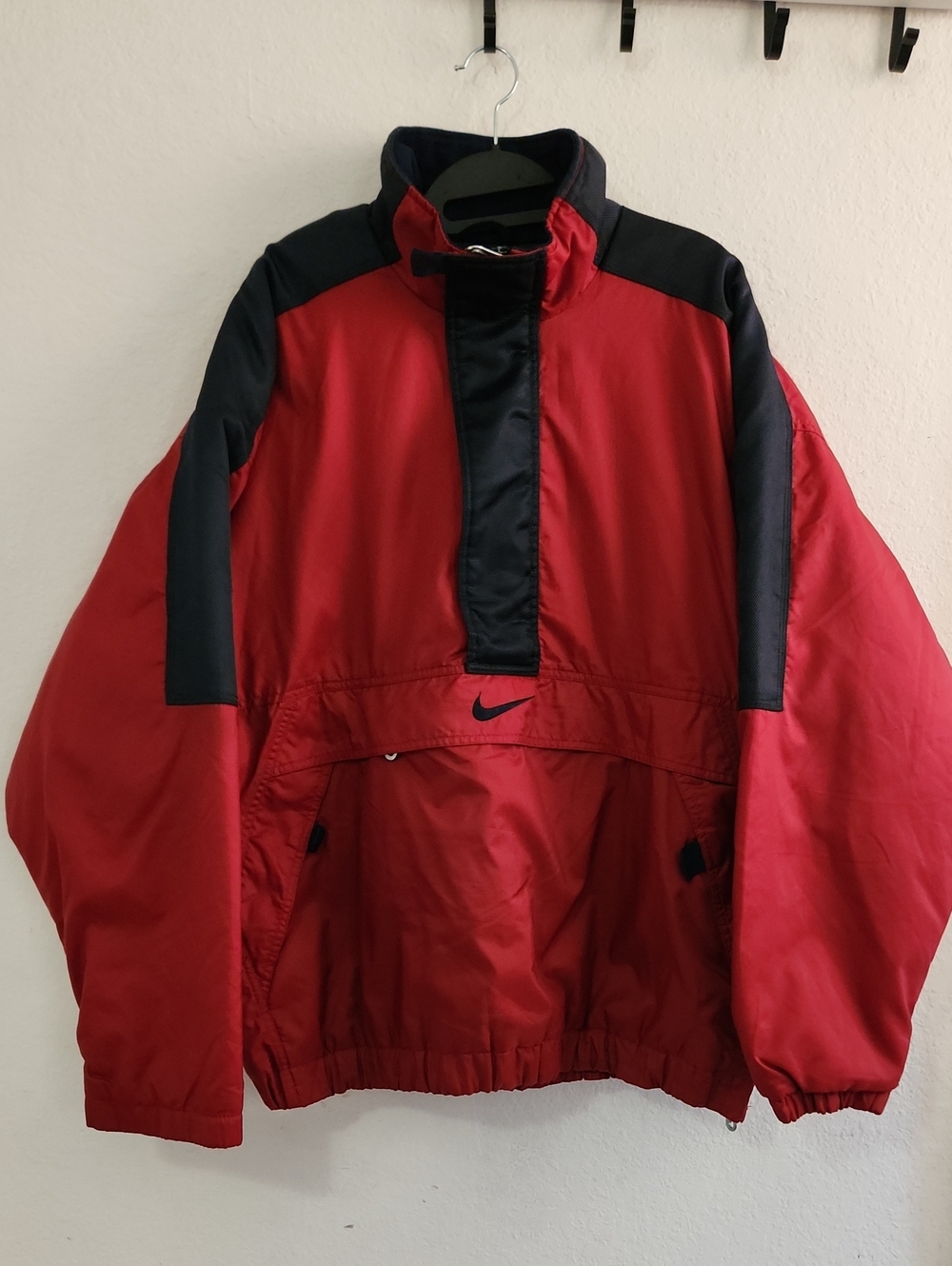 Vintage 90s Nike White Tag Anorak Pullover Jacket Red Black Puffer L Blokecore